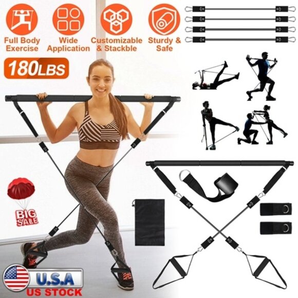 iMountek Accessories - Pilates Bar Kit with 100LBS Resistance Bands Multifunctional Pilates Yoga
